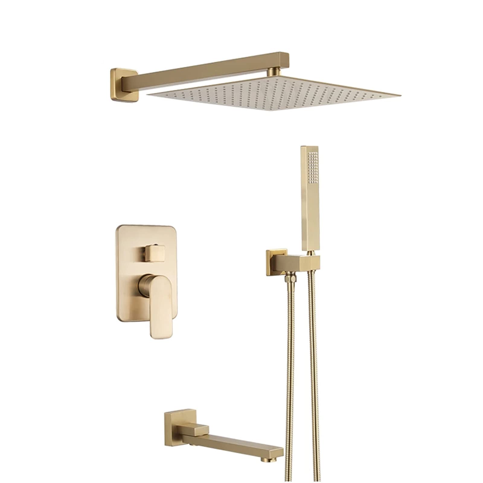 WOTZOV High Pressure Rain Mixer Shower Combo Set, Concealed 3 Way System With Rainfall Head, Handheld And Bathtub Faucet,16Inch，10inch