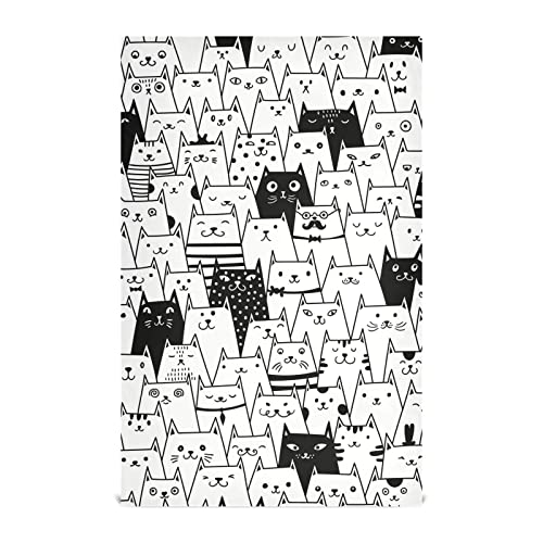 RPLIFE Divertidos trapos de cocina con diseño de gatos blancos y negros de dibujos animados, absorbentes, toallas de cocina a granel, lindos juegos de toallas de cocina y paños de cocina
