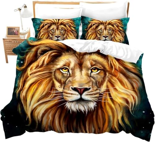 NDXRWDZR 布団カバー シングル 茶色のライオン 布団セット 3点セット通気性 抗菌 防臭 防ダニ ポリエステル 布団カバー 150x210 cm + 2 枕カバー 43x63 cm