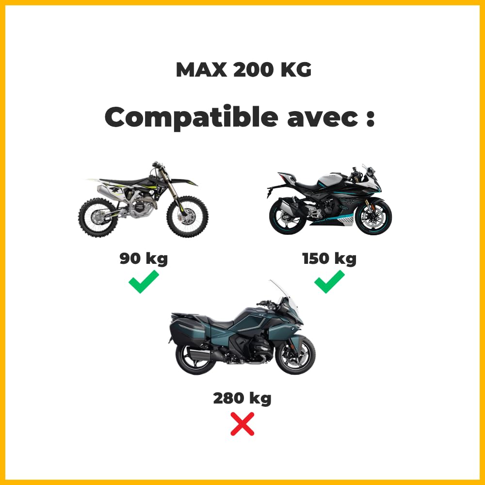 Béquille d'atelier Moto Arrière avec Support en Caoutchouc Black