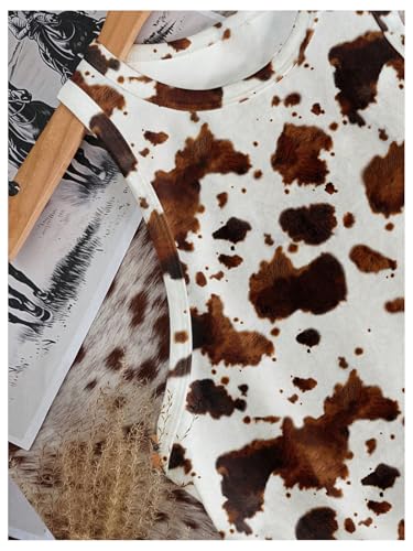 Women's Cow Print Tank Top Sleeveless Crewneck Fitted Crop Tops Summer Cowgirl Vest4