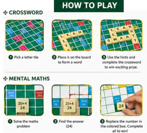 Image of Brilliant 2 in 1 Junior Crossword & Mental Maths Board Game for Kids | Educational Learning Game | English Vocabulary Builder & Math Practice Activity | Family Board Game for Boys & Girls Age 6+ Years
