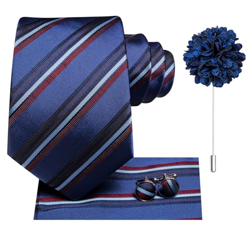 Image of Hi-Tie Men's Tie Lapel Pin Set Pocket Square Cufflinks Formal Woven Silk Tie Sets Wedding Party