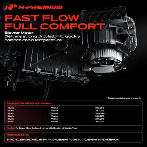 Image of A-Premium Front HVAC Heater Blower Motor and Resistor Compatible with Buick Verano 2013-2016 2.0L, 2012-2017 2.4L