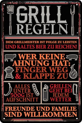 Wetterfestes 14 x 20 cm Blechschild, Wandschild, Türschild Grillregeln