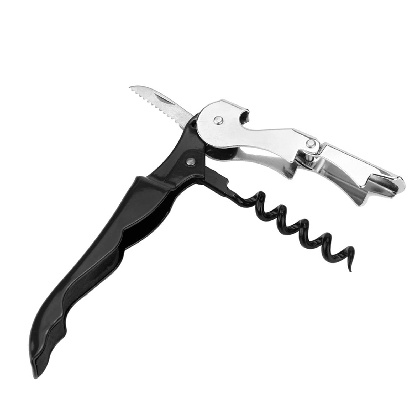 Flügelkorkenzieher-Flaschenöffner, Dosenöffner aus Edelstahl, 12,1 x 2, cm, schwarzer Holzgriff, multifunktionaler Flaschenöffner