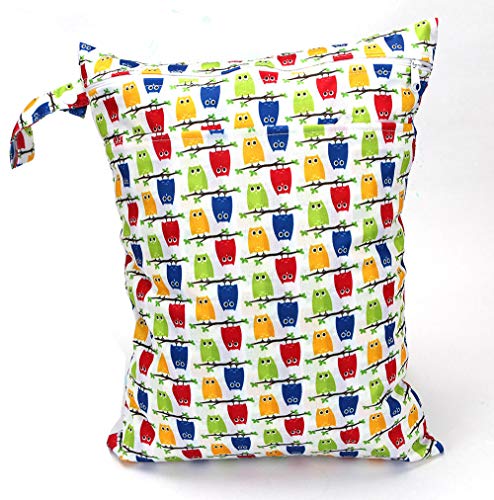 Image of Waterproof Wet Bag, Washable, Reusable for Travel, Beach, Pool, Stroller, Diapers, Dirty Gym Clothes, Wet Swimsuits, Toiletries (Owls Print)