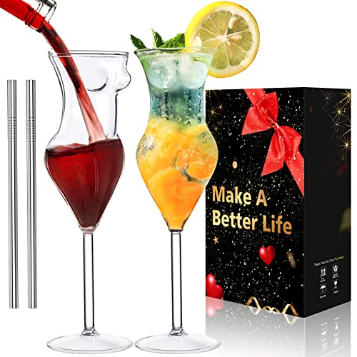 Lot de 2 verres à cocktail pour le corps - 200 ml - Verres à vin rouge - Pour fête à la maison ou bar