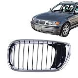JustDrivably Front Grille Driver Side Grill With Chrome Frame Surround With Black Insert Compatible With 2002-2005 BMW 3 Series E46 Sedan Wagon 325i 325xi 330i 330xi