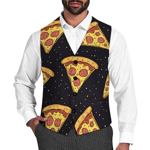 Pizza Food Print Mens Slim Fit Suit Vest Dress Waistcoat Casual Business Vest