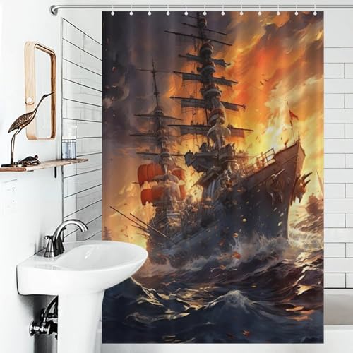 Rideau de douche navire de guerre en polyester imperméable 122x183cm
