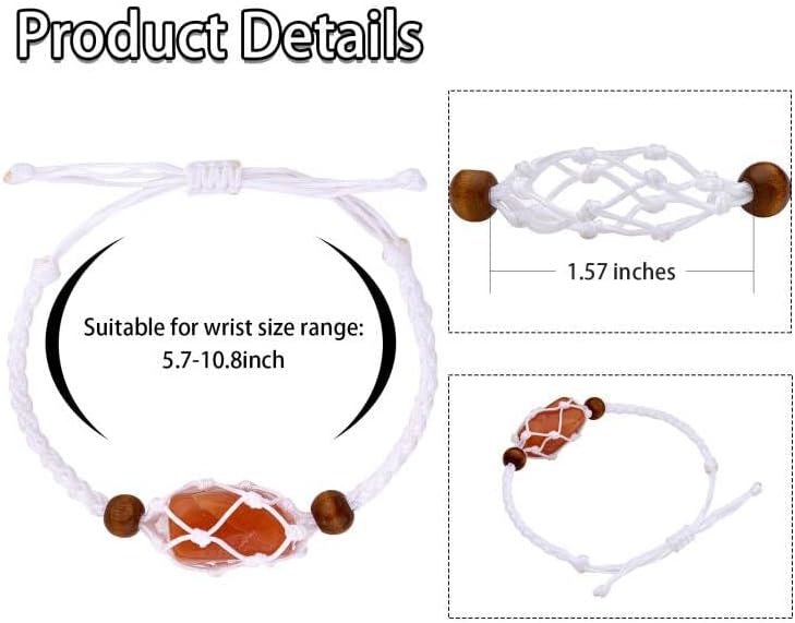 Miniatura 2 de WEWAYSMILE 4 pulseras de cristal vacías ajustables con jaula de piedra para pulseras de nailon trenzado de cristal con cuentas de madera natural
