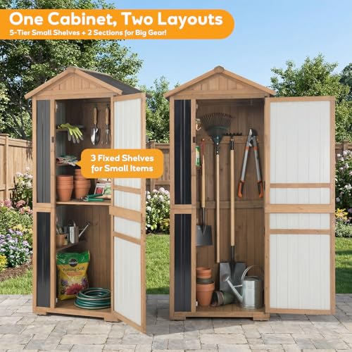 Image of Outdoor Storage Cabinet, Extra-Tall Shed with Removable Shelf for Long Tool