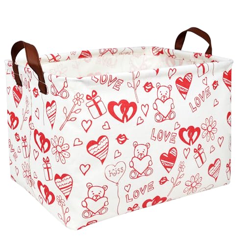 Image of Valentine's Day Basket Gift for Empty Cute Heart Large Storage Bin for Kid and Baby Room Decor (Bear Love)