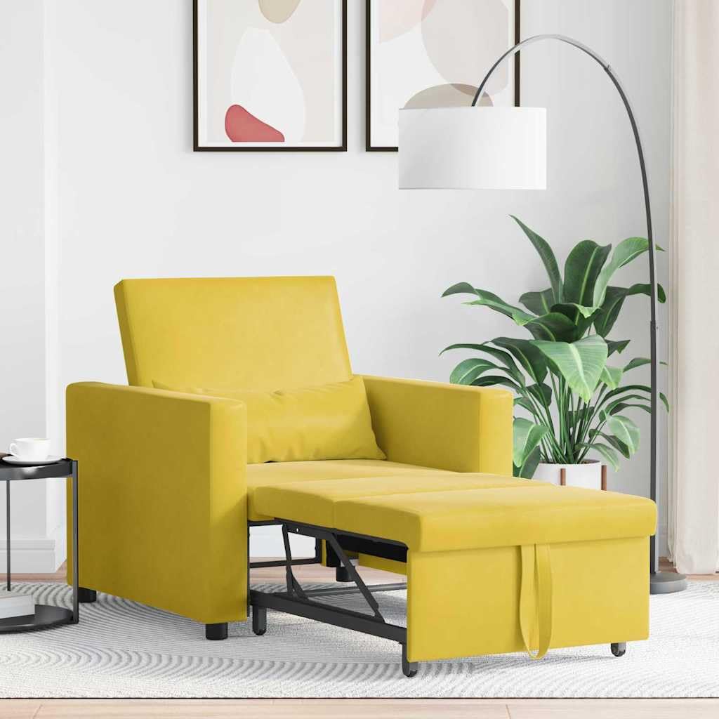 Sofá cama extensible individual con ruedas, terciopelo amarillo, marco de acero, convertible 3 en 1 como sillón, sillón reclinable y cama, tamaño compacto para sala de estar y habitación de