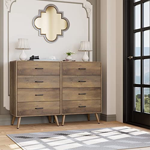 Hithos Mid-Century Modern 4 Drawer Dresser, Wood Chest Of Drawer With Storage, Bedroom Dresser With Handles, Storage Cabinet With Metal Legs, Tall Nightstand For Living Room, Rustic Brown #TOP3