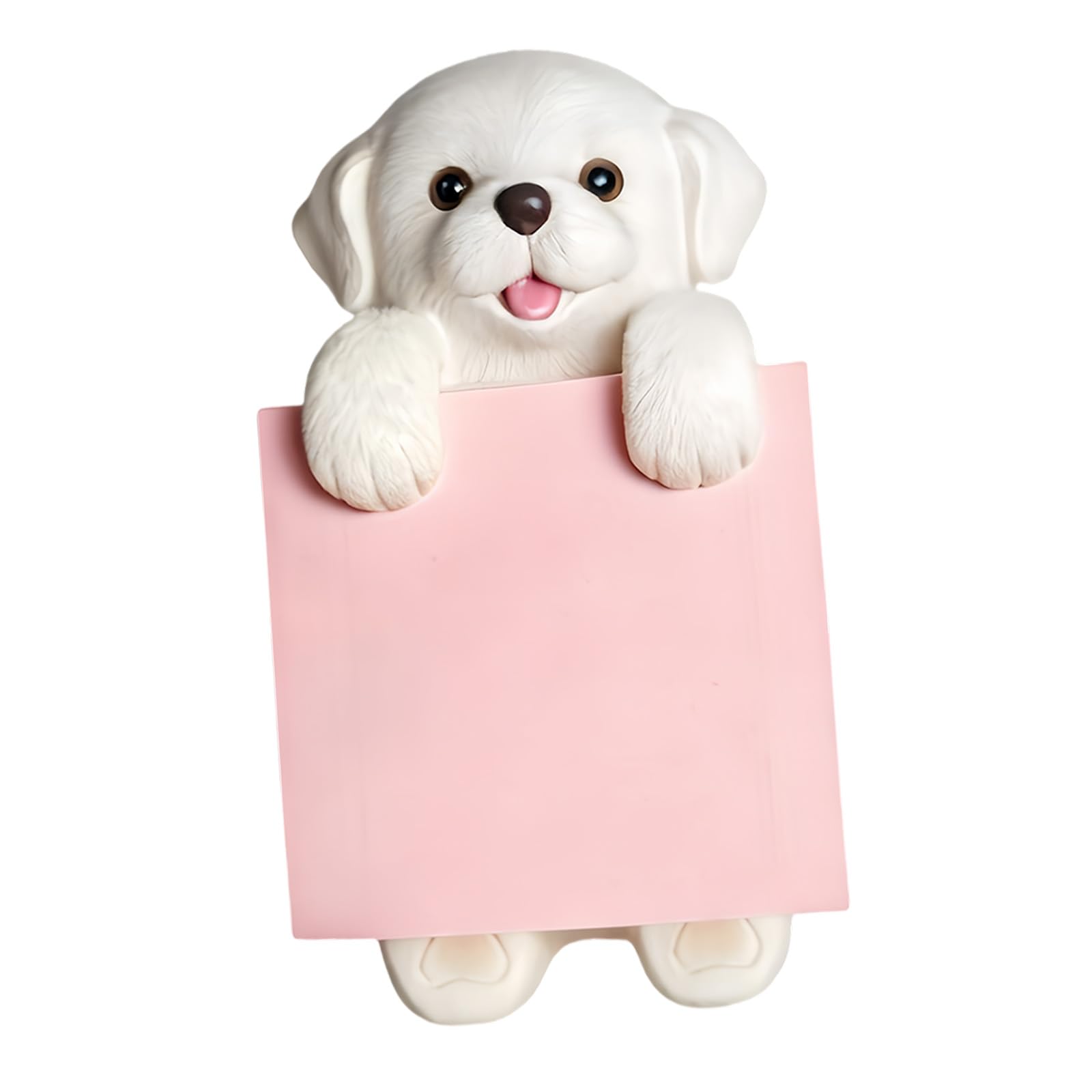 Tsophreniq Hand Carved Canine Shaped Memo Holder Resin Note Paper Dispenser for Tabletop Display in White and Yellow Colors Compact Sticky Note Storage