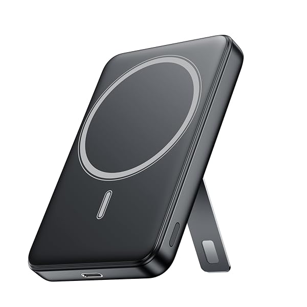Wowuwoai for Magsafe Portable Charger, 10000mAh Wireless Power Bank with Stand, USB C PD 20W Fast Charging Powerbank, Magnetic Battery Pack Compatible for iPhone 17/16/15/14/13/12 Series - Black