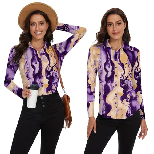 Image of Soneven Womens Golf Polo Shirts 3 /4 Long Sleeve V Neck Button Down Shirts Business Causal Work Blouses Tops