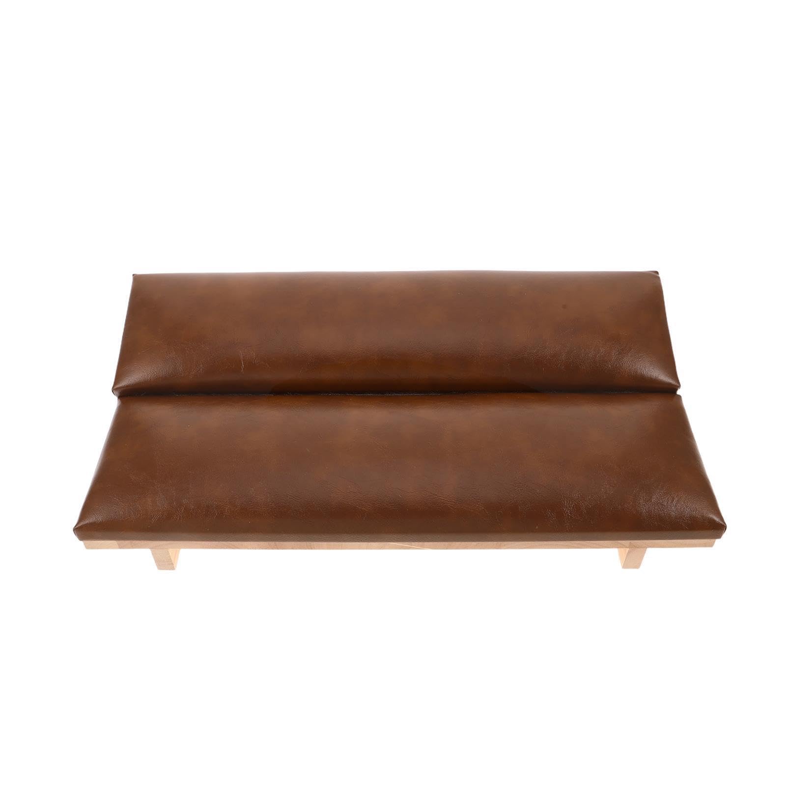 Healeved Cojín de Reposabrazos para Manicura Almohadilla para Uñas Pu y Madera 40x10x9cm Marrón, Fácil de Limpiar, para Salón de Uñas y Espacios Profesionales