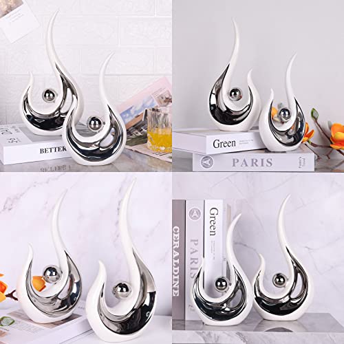 Set de 2 estatuas decorativas de cerámica abstracta plateadas miniatura 5