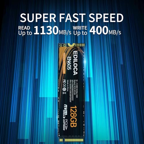 Image of Ediloca EN605 128GB M.2 SSD, NVMe1.3 PCIe Gen3 x4 SSD Internal Hard Drive, M.2 2280 - Read /Write Speed up to 1130 /400 MB /s - Internal SSD Compatible with Laptop & PC Desktop