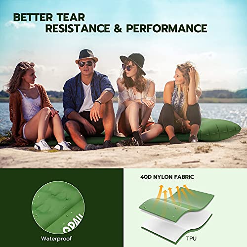 QPAU Sleeping Pad for Camping, Portable Self-Inflating Sleeping Pad for Backpacking and Hiking, Compact and Ultralight Sleeping Mat, 5R-Value, Green - Thumbnail 3