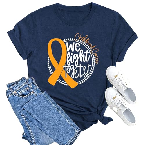 MAIHUN Childhood Cancer Shirt Glod Ribbon Tshirt Cancer Support Awareness Tee Tops Blue