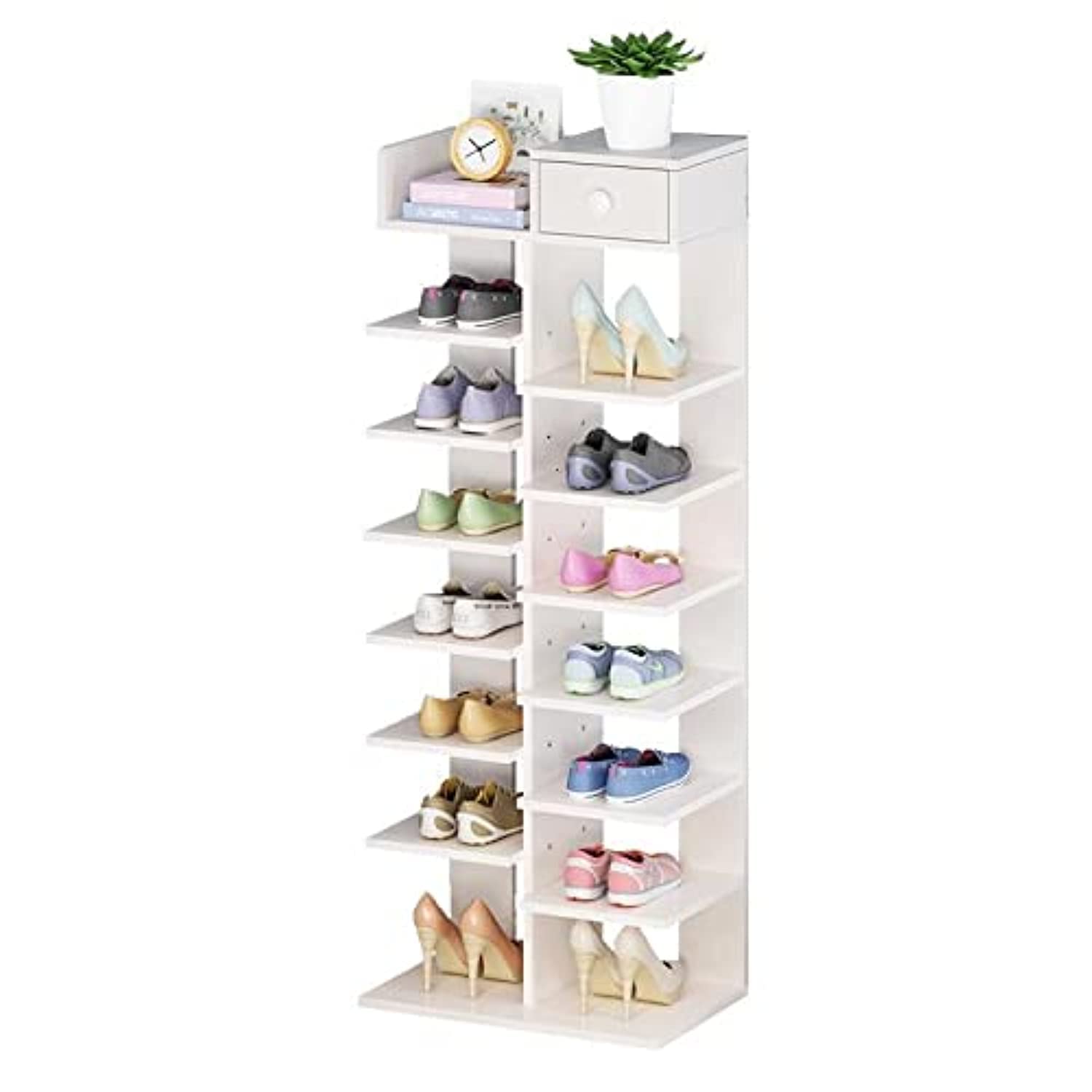 Vertical Design 7-Tiers Wood Shoe Rack (White)