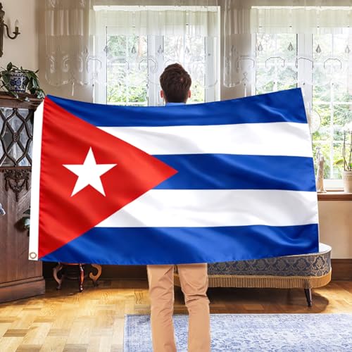 Image of Ahfulife Cuba Flag 3x5 Ft for Revolution Day, 1 Pc Large Cuban National Flag for Outdoor Indoor, Double Sided with Brass Grommets for July 26th Celebrations, Independence Day, Party Street Decor