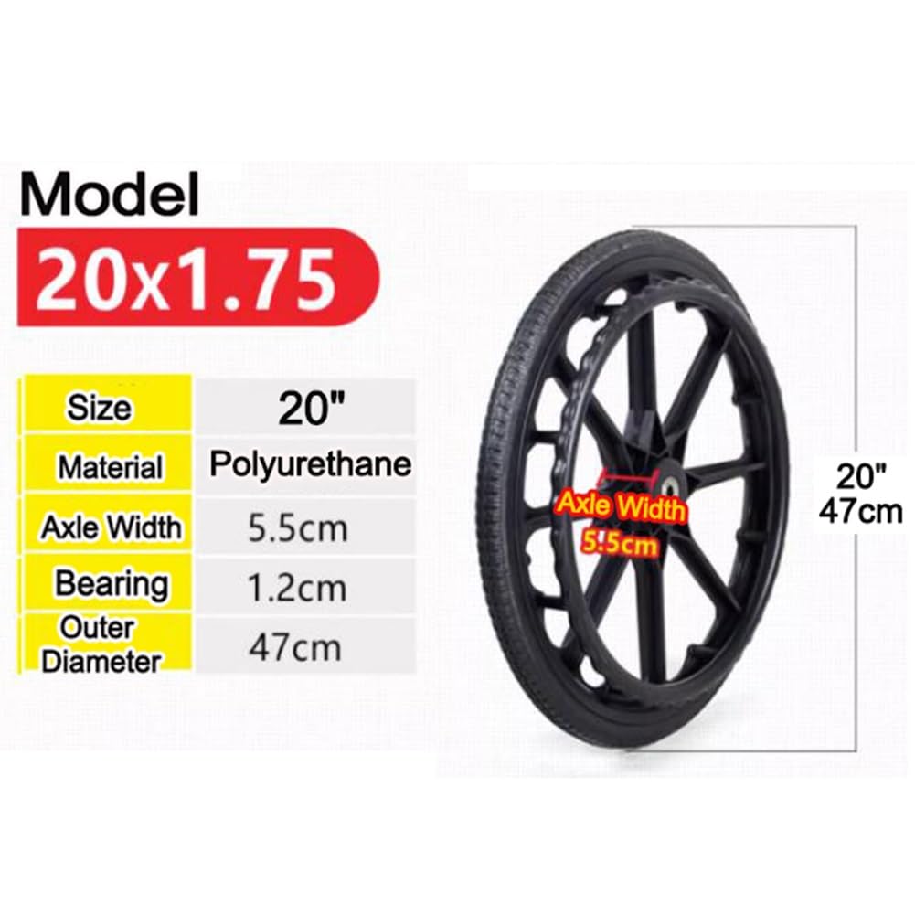 Części Zamienne Do Tylnego Koła Do Wózka Inwalidzkiego (para), 20 X 1,75 Czarnych, Niepneumatycznych Pełnych Opon Z Łożyskami 1/2" (12 Mm), Średnica Koła: 47 Cm
