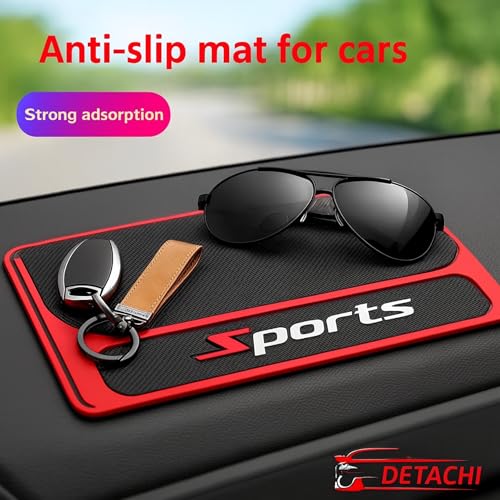 Image of DETACHI Car Dashboard Mat, 2-Section Design for Small Items Like Pen & Coins, Premium Silicone Anti-Slip Pad, Universal Sticky Adhesive Mat for Phone, Sunglasses, Keys & Accessories