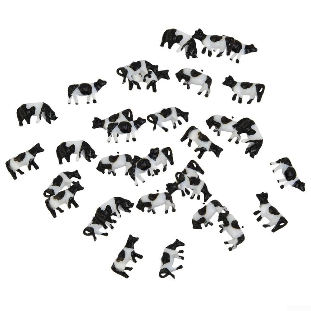 Alanmoship 30Pcs N Scale Cows Model Railway Figures 1:150 Painted Farm Animals for Diorama Scenery Layout HO OO Gauge Miniature Livestock
