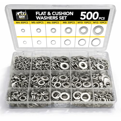 Image of SOL 500pc Flat and Spring Cushion Washers for Screws 12 Sizes Small to Large - Assorted Stainless Steel Washers for Bolts Nuts DIY Plumbing Mechanical Repairs Corrosion Resistant Fixings Fasteners