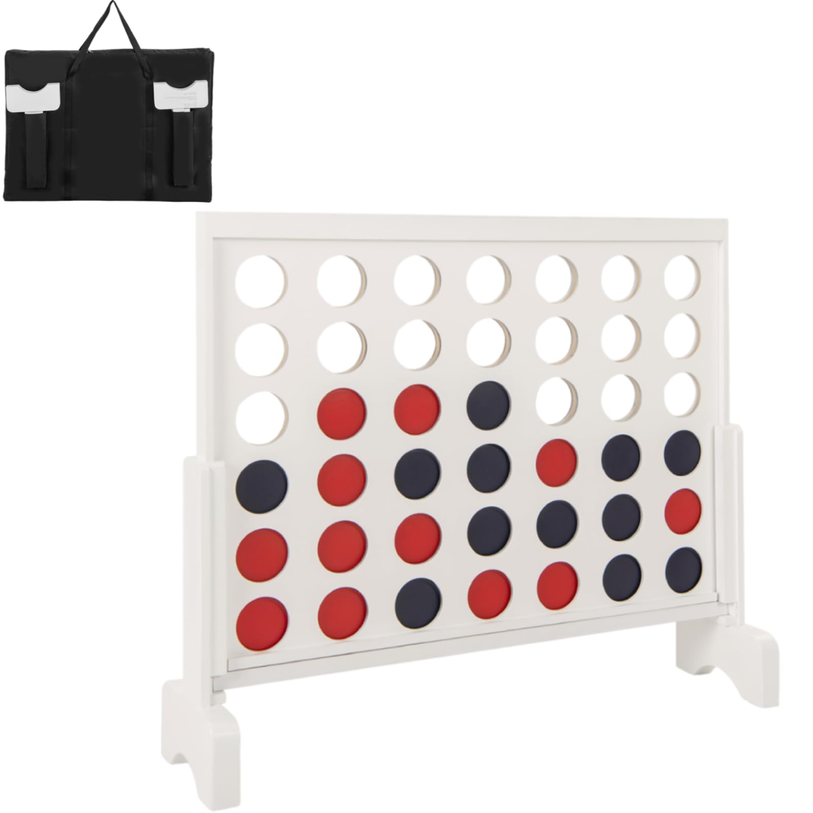 Maxmass Giant 4 in A Row, Wooden Connect Four Game with 42PCS Chips and Carrying Bag, Quick-Release Slider, Indoor Outdoor Family Board Game Jumbo 4-to-Score for Kids Adults (White)