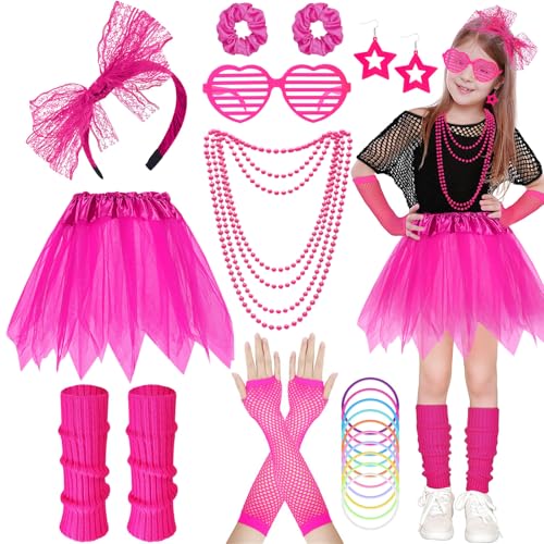 Aopier 21Pcs 80s Costume Accessories Set for Girls Fancy Dress Outfit