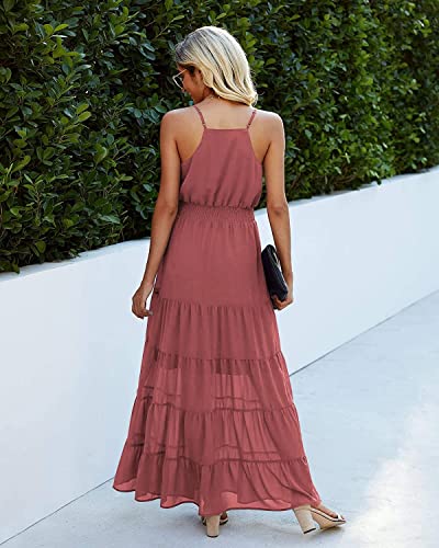 Image of PRETTYGARDEN Women's 2026 Summer Maxi Dress Spaghetti Strap Sleeveless High Waist Beach Vacation Long Sundresses