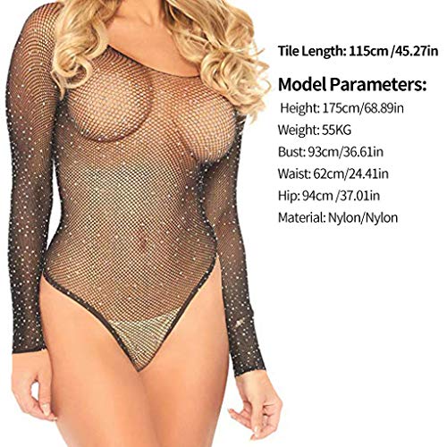 Sexy Lingerie Mulheres Rhinestone Design de malha Jumpsuit Bodysuit Erótico Pijamas
