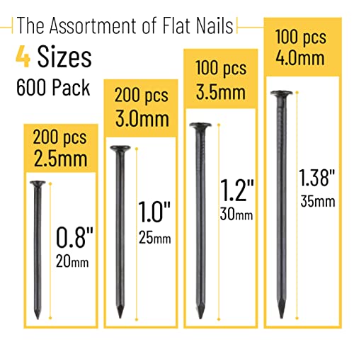 Image of Mr. Pen- Nail Assortment Kit, 600 Pcs, 4 Sizes, Black Picture Hangers