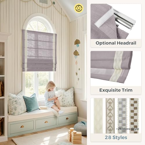 Image of TWOPAGES Liz No Drill Cordless Roman Shades Linen Textured Roman Blinds for Windows, Custom Made Room Darkening Blackout Roman Window Shades, Hardware Included, Parchment, 1 Piece