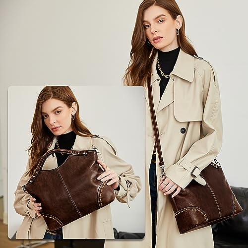 HESHE Leather Purses for Women Satchel Bag Designer Handbag Vintage Top Handle Purse Crossbody Bag Hobo Handbags3