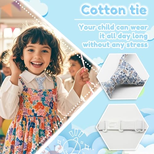 Boys Ties, Pre-tied Floral Solid Cotton Clip on Tie, Adjustable Kids Necktie for Uniforms Wedding School4