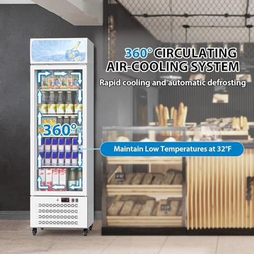 Image of Commercial Display Refrigerator 13.4 Cu.Ft, Merchandiser Refrigerator with Glass Door & LED Lights, Upright Beverage Cooler Fridge for Shops, Restaurants, Bars, White