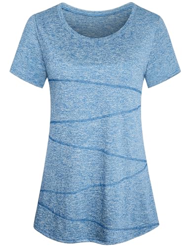 Image of Kimmery Workout Tops for Women Short Sleeve Shirts for Women Quick Dry Line Decor Yoga Tops