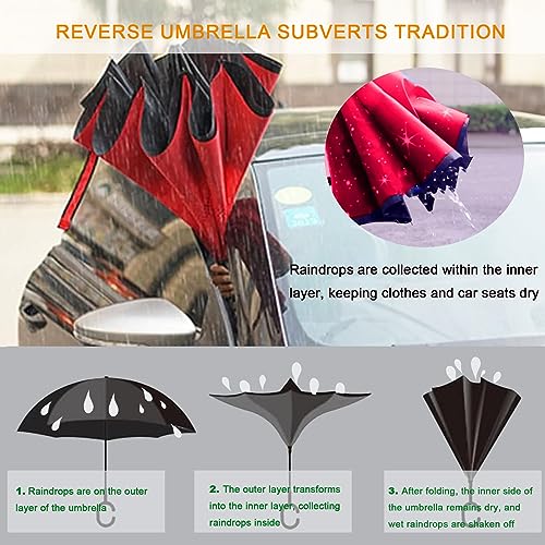 Image of MRTLLOA 40 /49 /56 Inch Oversize Windproof Inverted Reverse Upside Down Umbrella, Golf Size Rain Umbrella, Double Layer, C-Shaped Handle for Men, Women and Kids (Black, 56 Inch)