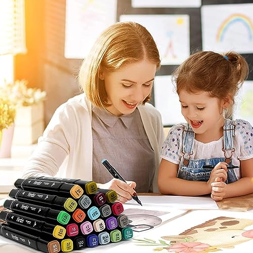 Image of Dual Tip Colorful Art Markers Sketch Pens 36 Colors with Carrying Case For Painting Sketching Calligraphy Drawing, Chisel & Fine Tip Permanent Colouring Marker For Kids Adult, Multicolor (36)