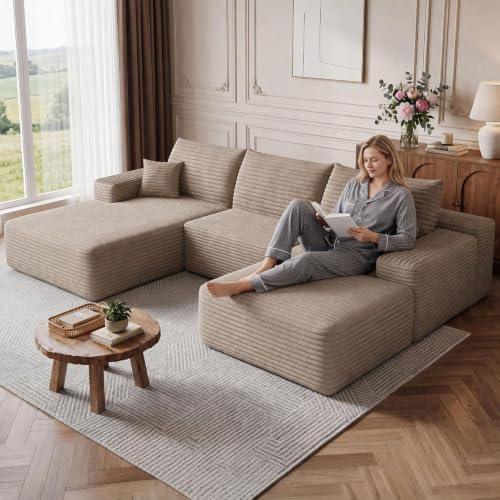 Image of Boneless Cloud Sectional Couch Modular Sofa with Ottoman for Living Room