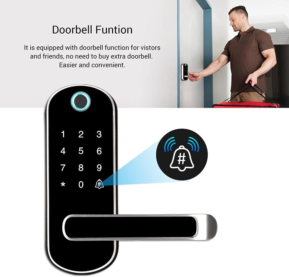DYHWAC Biometric Fingerprint Door Lock Tuya APP Smart Electronic Lock Safe Home Lock Keykess Doorbell Digital Door Lock(Argento) 3 51NniJAtOcL. AC SL1000
