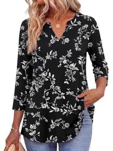 Image of Zeagoo Womens 3 /4 Length Sleeve Tops V Neck Tunic Dressy Casual Blouse