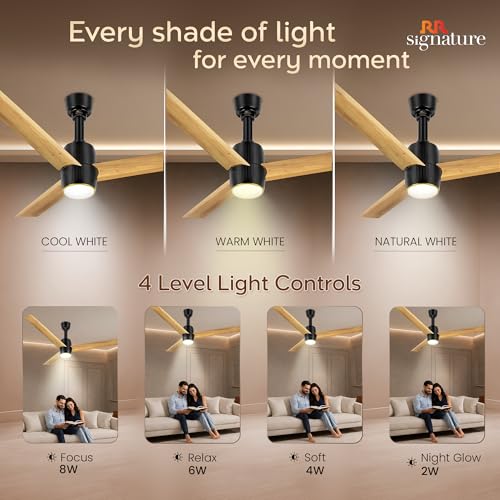 Image of RR Signature OPUL AIR 1250mm BLDC Underlight Ceiling Fan with 100% Pure Copper Motor - 35W | 350 RPM High Speed | Remote Control & LED Light | 3 Light Modes | 3 Year Warranty - PINE WOOD